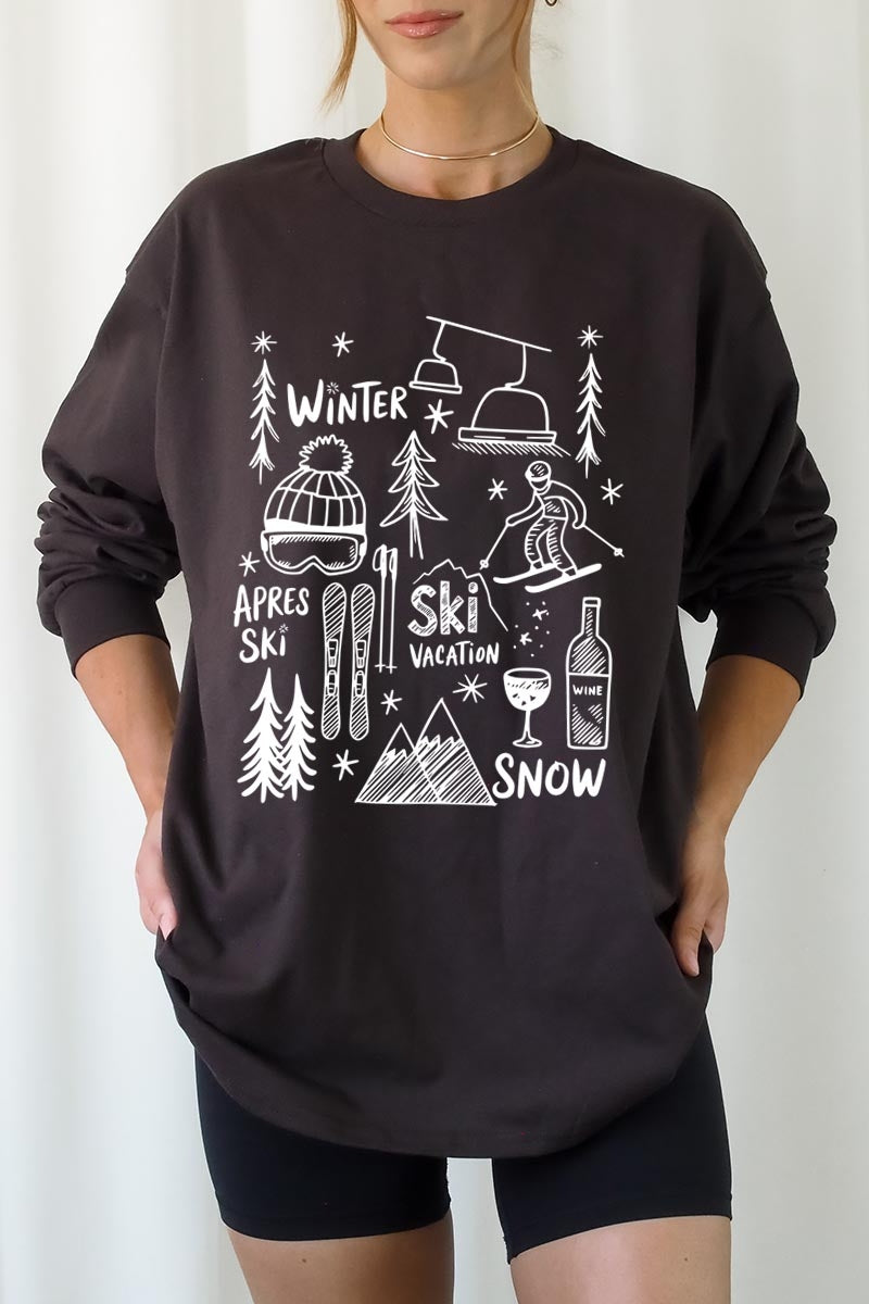 UL240-E3188 Ski Doodle Graphic Long Sleeve Tee $13.75