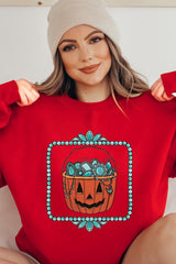 UL180P-E3140 Halloween turquoise pumpkin Plus Sweatshirt $25