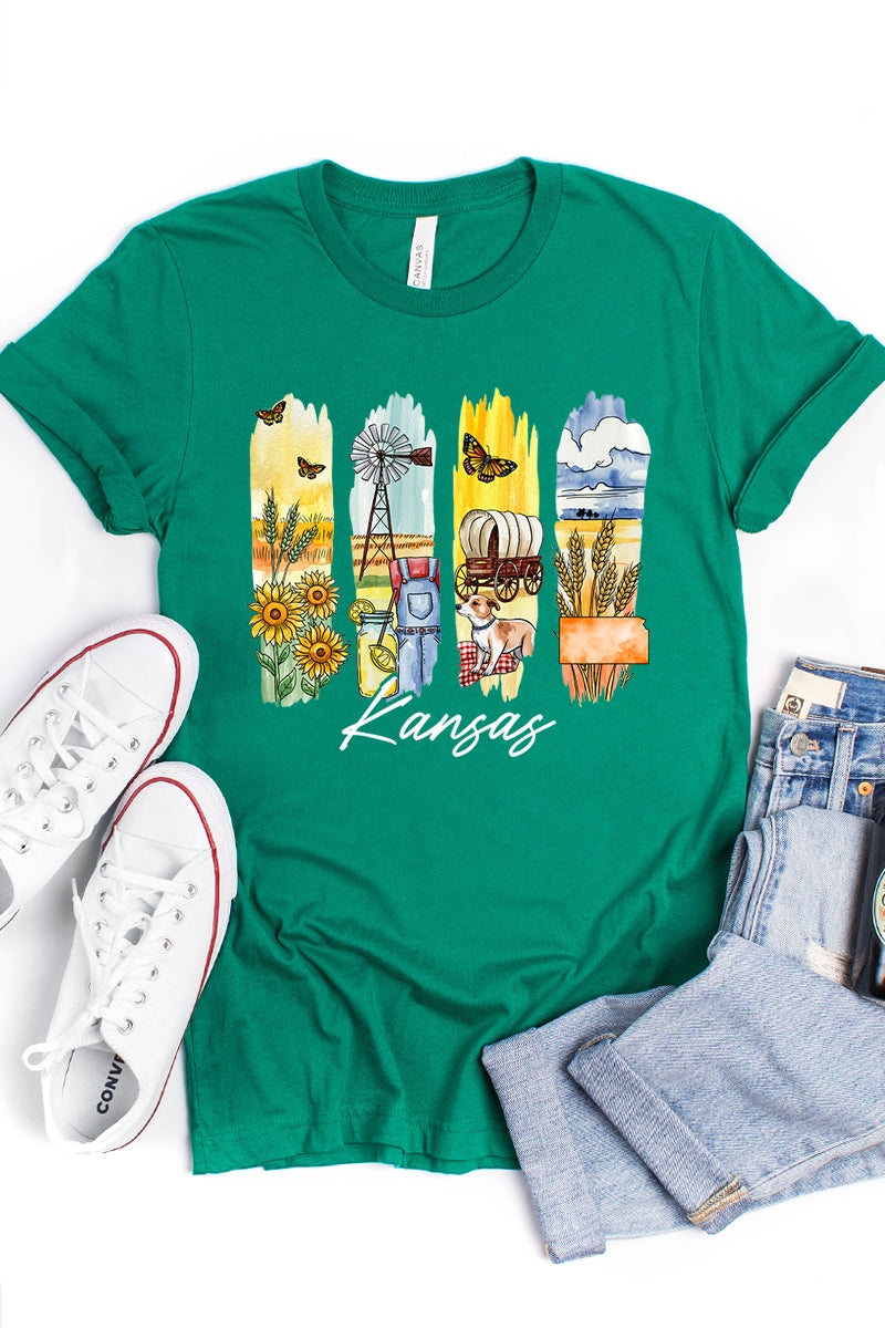 US3001P-E3061KS Kansas State Brushstroke Graphic Plus Tee $16