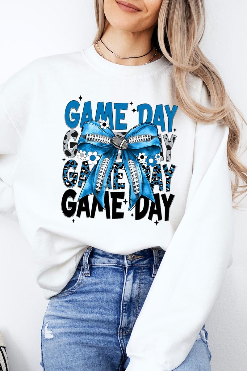 UL180-E3089 Blue Silver Football Game Day Bow Sweatshirt $20