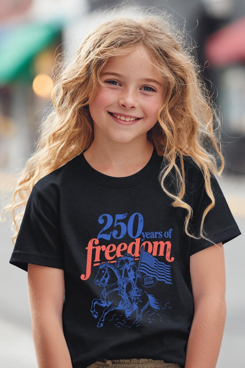 5000B-E3479Z Western 250 Years Freedom Kids Graphic Heavy Cotton Tee $8.5