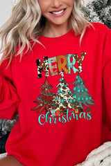 UL180P-E3200 Merry Christmas Trees Graphic Plus Sweatshirt $25