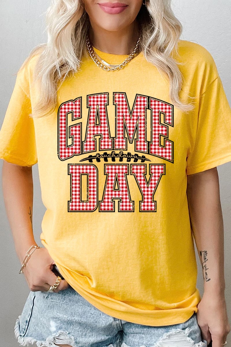 5000P-E3126 Red Gingham Game Day Graphic Plus Heavy Cotton Tee $12.75