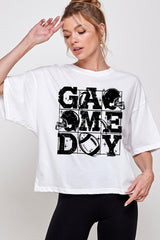CTS-E3073 Distressed Game Day Graphic Relaxed Crop Top $11