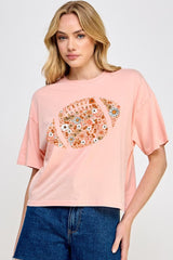 CTS-E3133 Floral Football Graphic Relaxed Crop Top $11