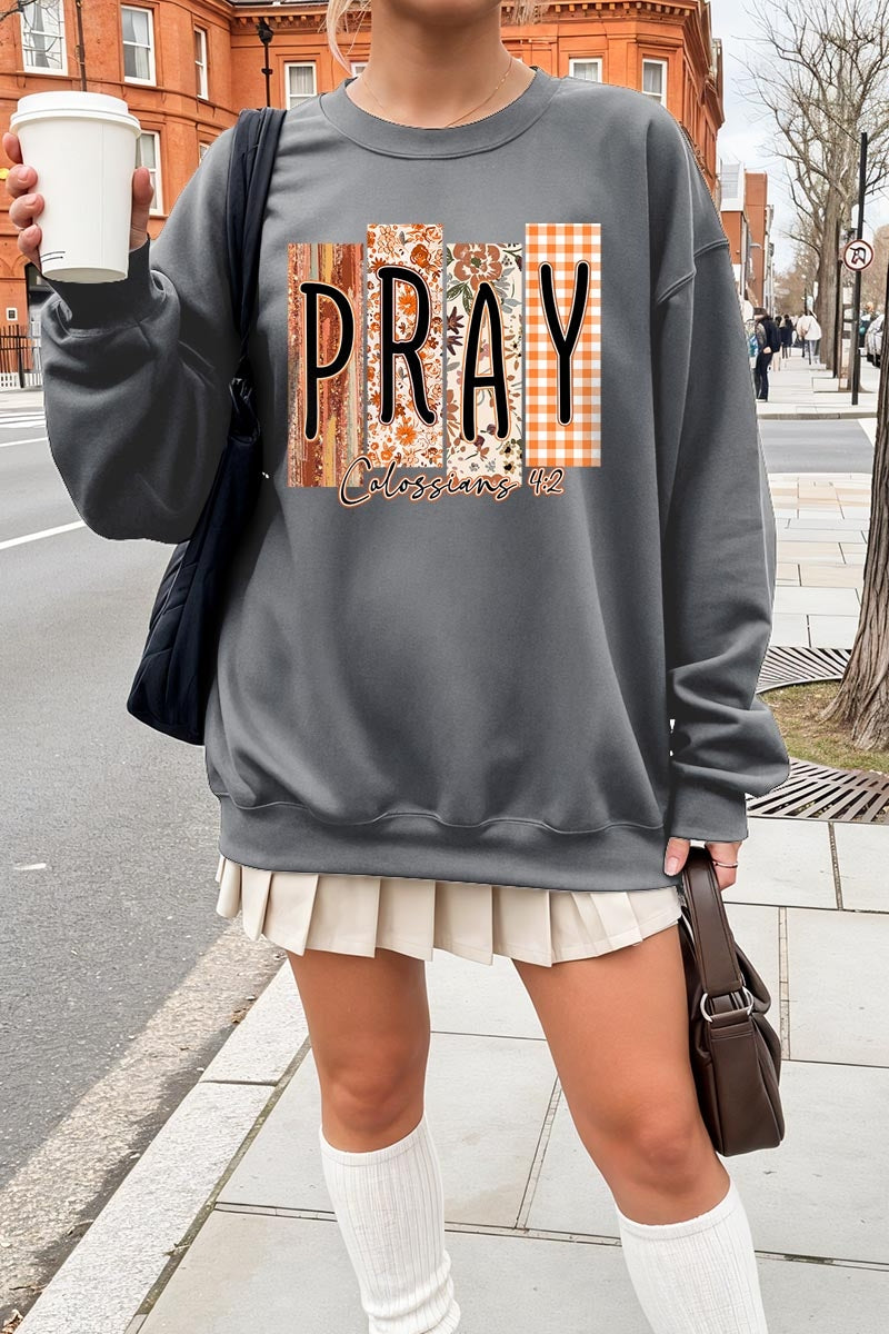 UL180P-E3166 Pray Fall Christian Graphic Plus Sweatshirt $25