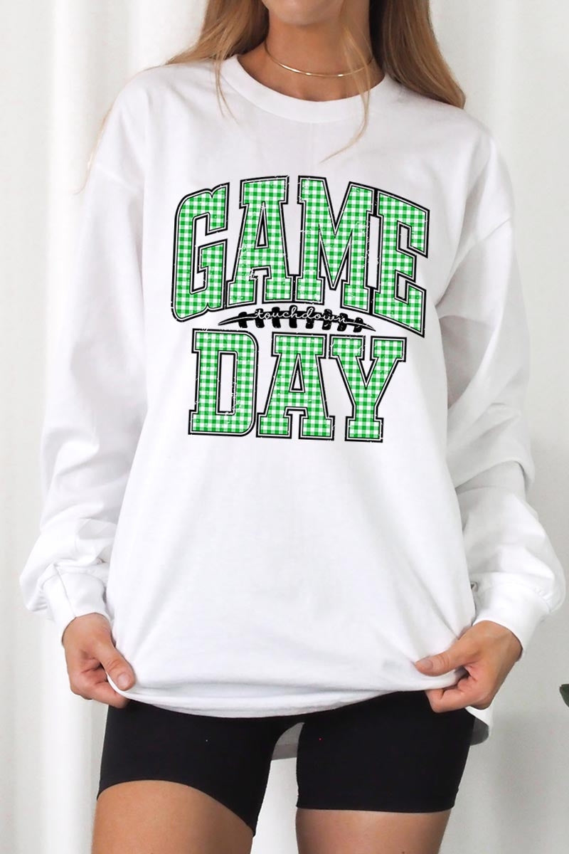 UL240P-E3128 Green Gingham Game Day Plus Long Sleeve Tee $17