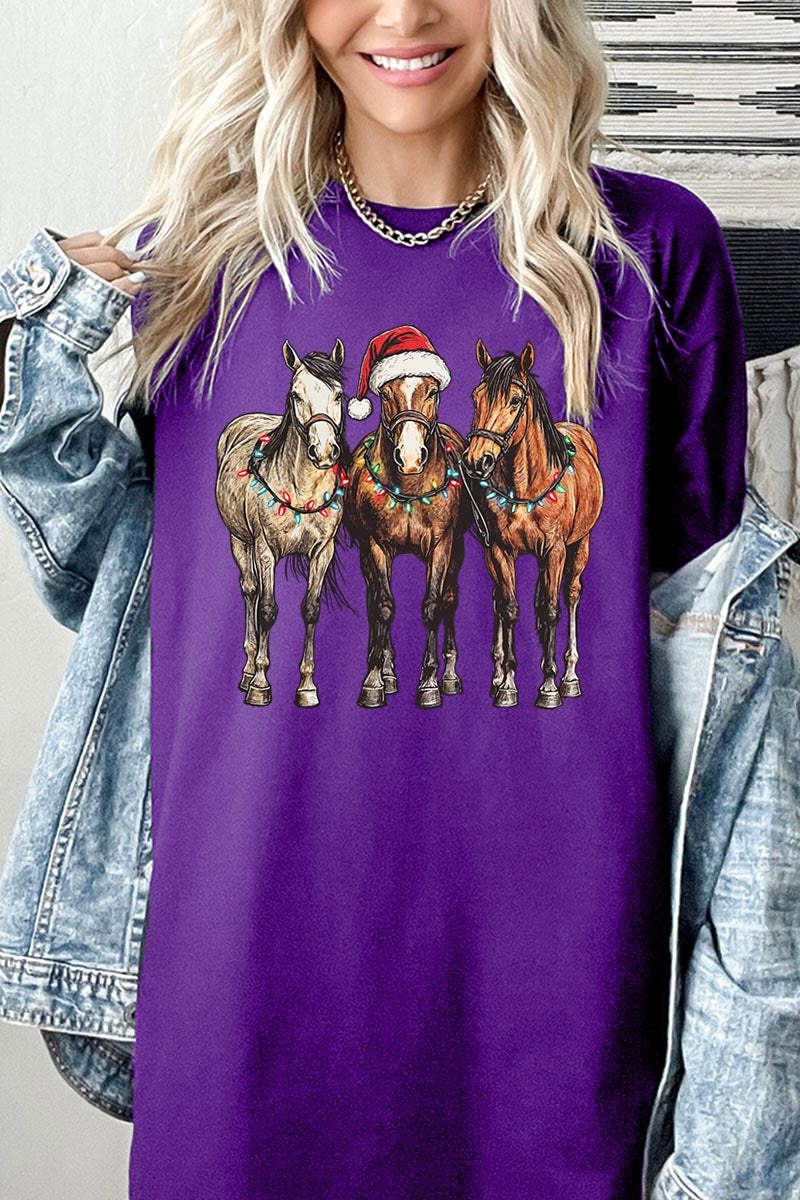 5000P-E3182 Christmas Horses Graphic Plus Heavy Cotton Tee $12.75