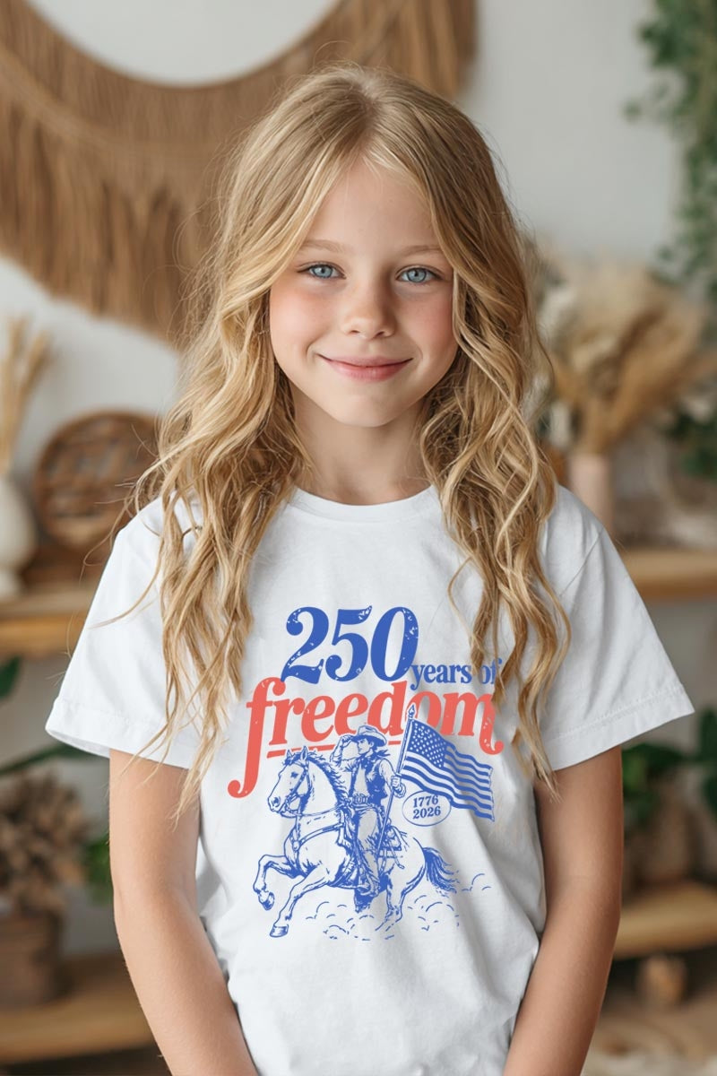 5000B-E3479Z Western 250 Years Freedom Kids Graphic Heavy Cotton Tee $8.5