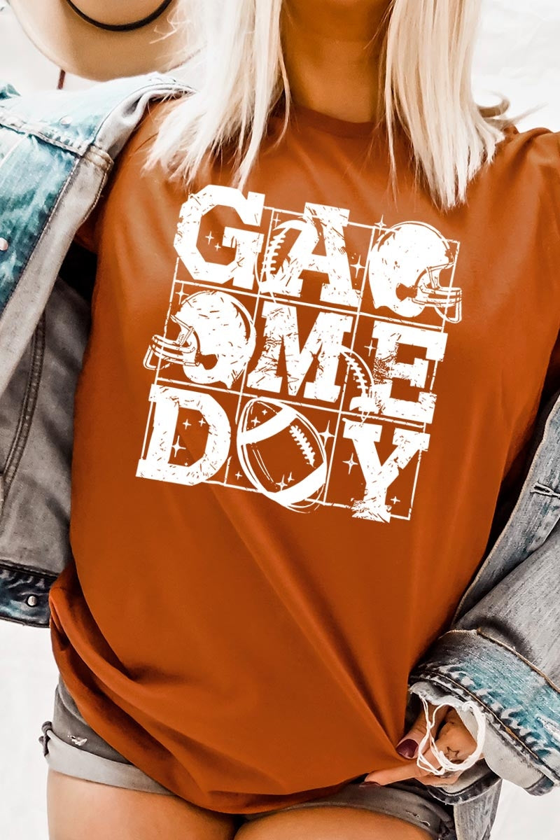 US3001-E3073 Distressed Game Day Graphic Tee $12.5