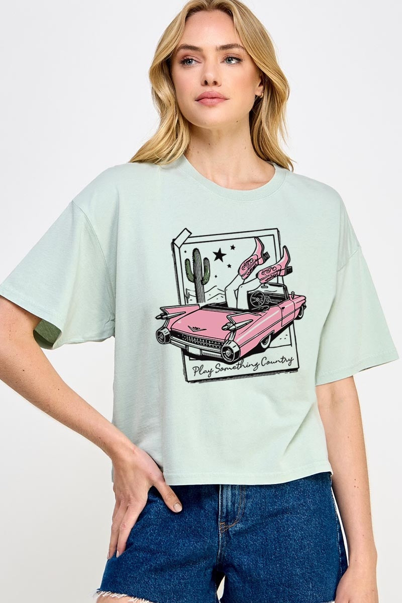 CTS-E3098 Play Something Country Graphic Relaxed Crop Top $11