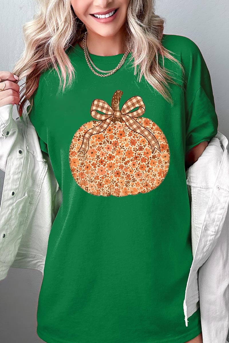 5000-E3135 Floral Fall Pumpkin Graphic Heavy Cotton Tee $9