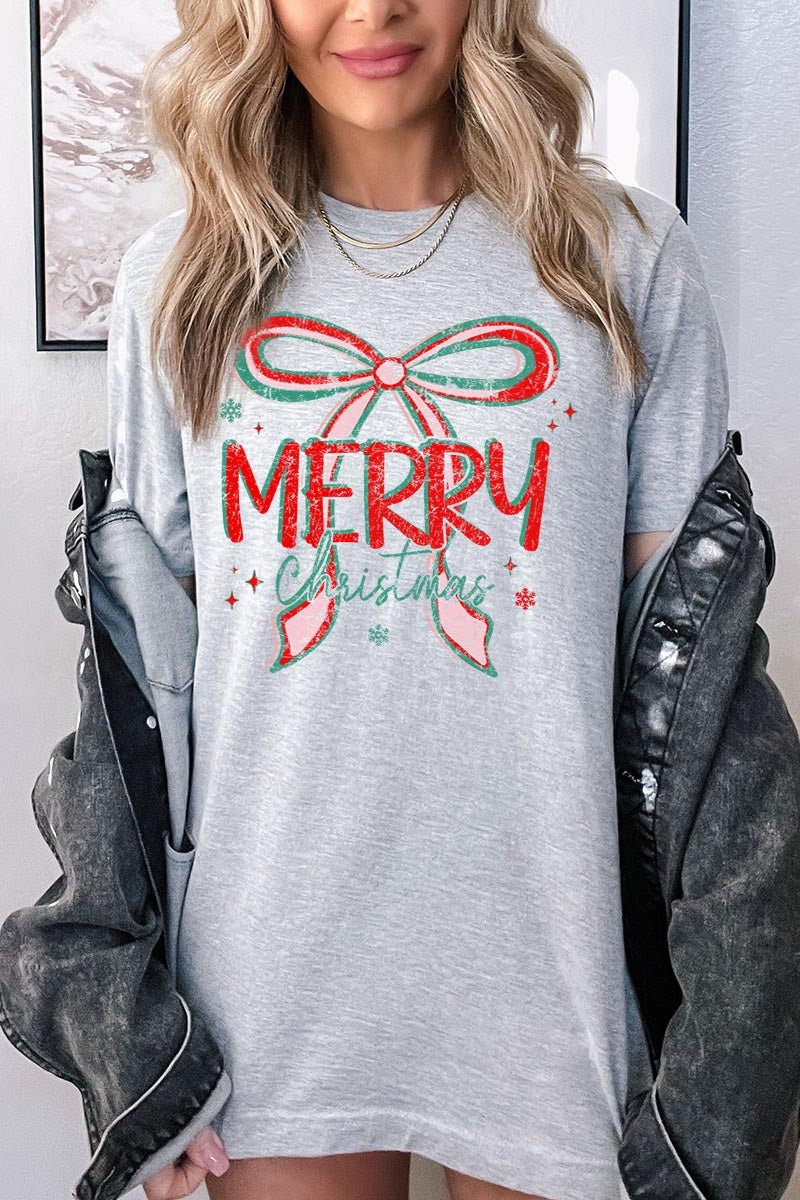 US3001-E3197 Merry Christmas Bow Graphic Tee $12.5