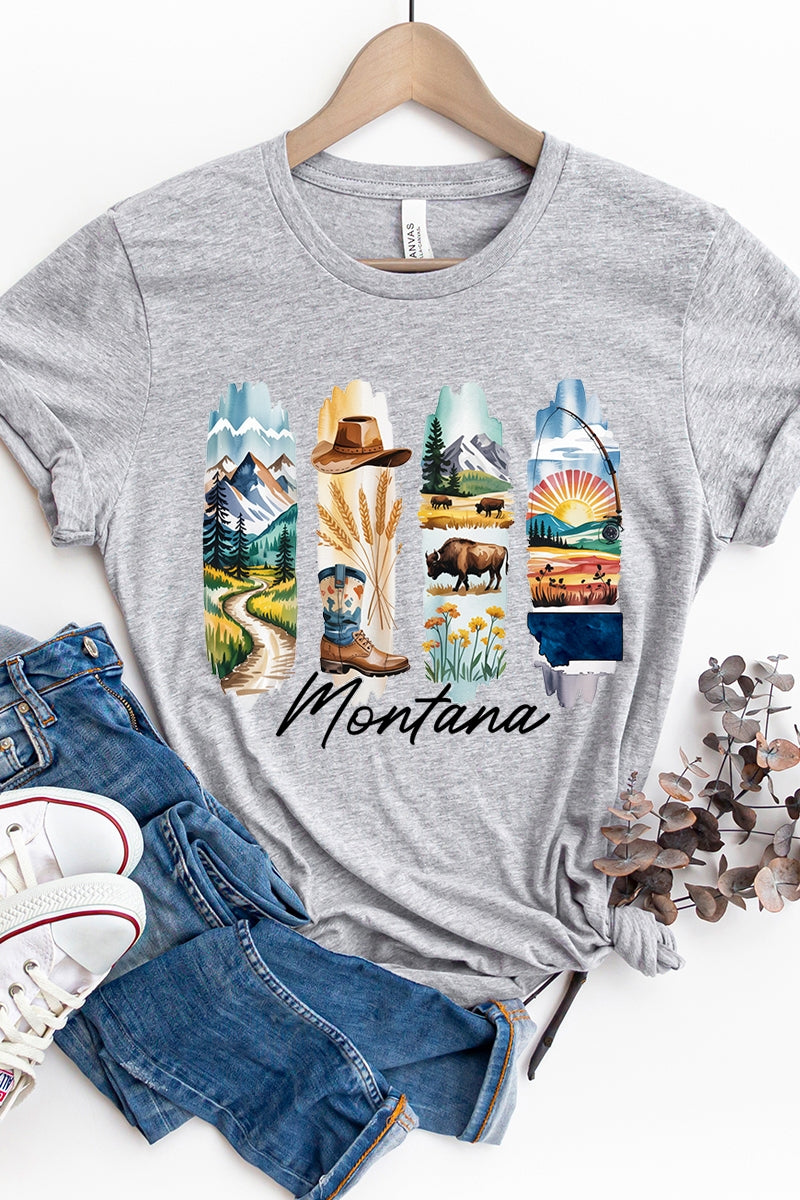 US3001P-E3061MT Montana State Brushstroke Graphic Plus Tee $16