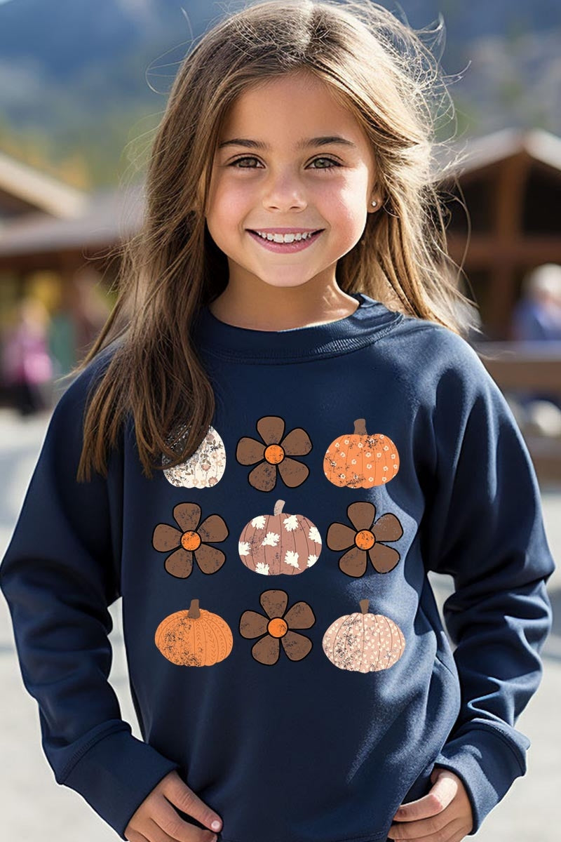 UL180B-E3117Z Pumpkins & Flowers Fall Kids Graphic Sweatshirt $20