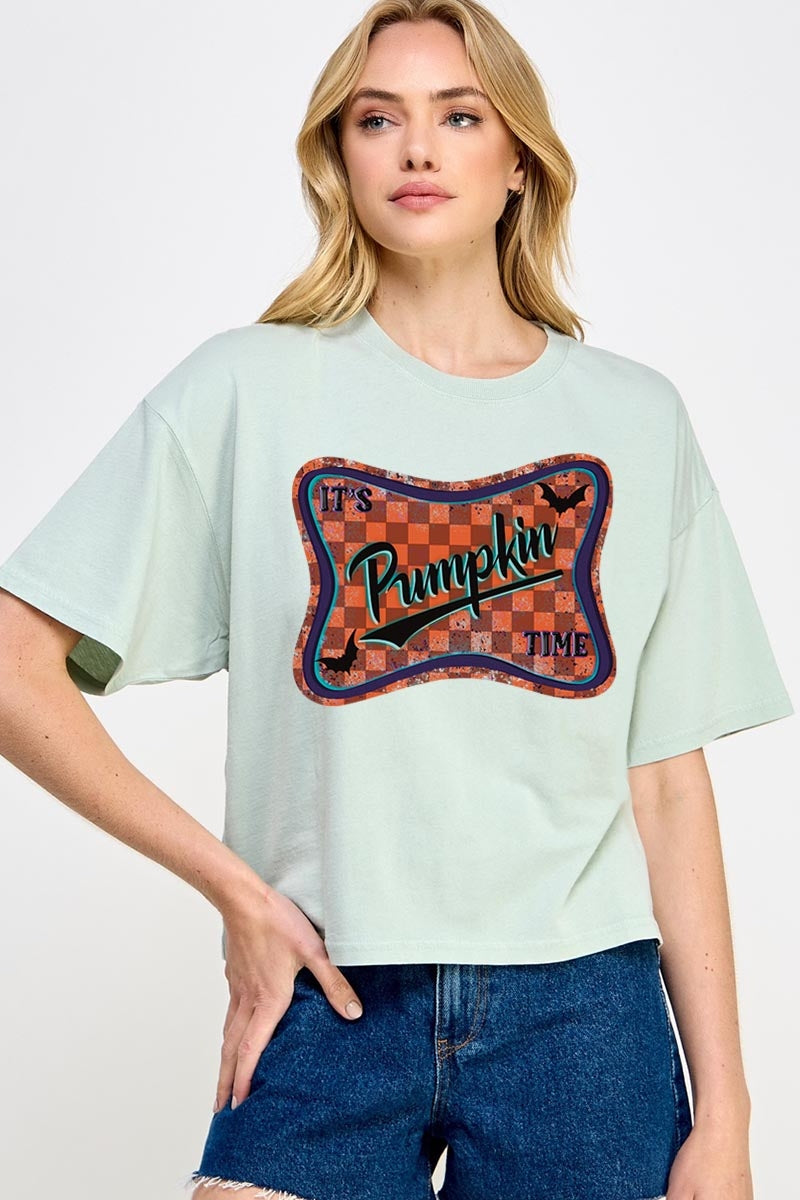CTS-E3144 Itu2019s pumpkin time Graphic Relaxed Crop Top $11