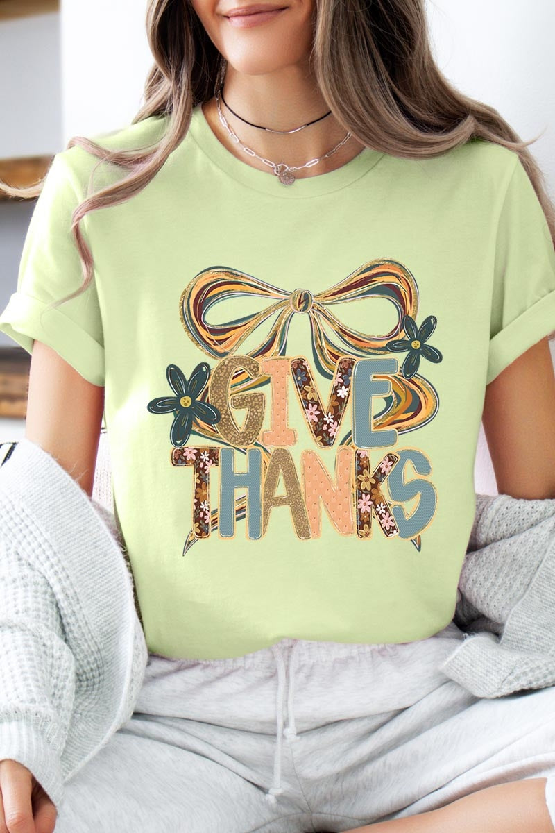 US3001-E3154 Give Thanks Bow Graphic Tee $12.5