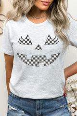 US3001P-E3149 Checker Pumpkin Face Graphic Plus Tee $16