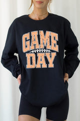 UL240-E3129 Orange Gingham Game Day Graphic Long Sleeve Tee $13.75