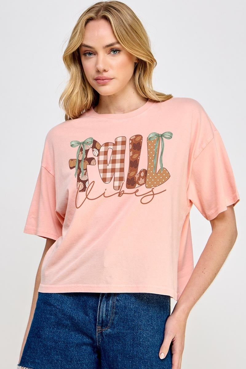 CTS-E3071 Fall Vibes Rustic Script Graphic Relaxed Crop Top $11