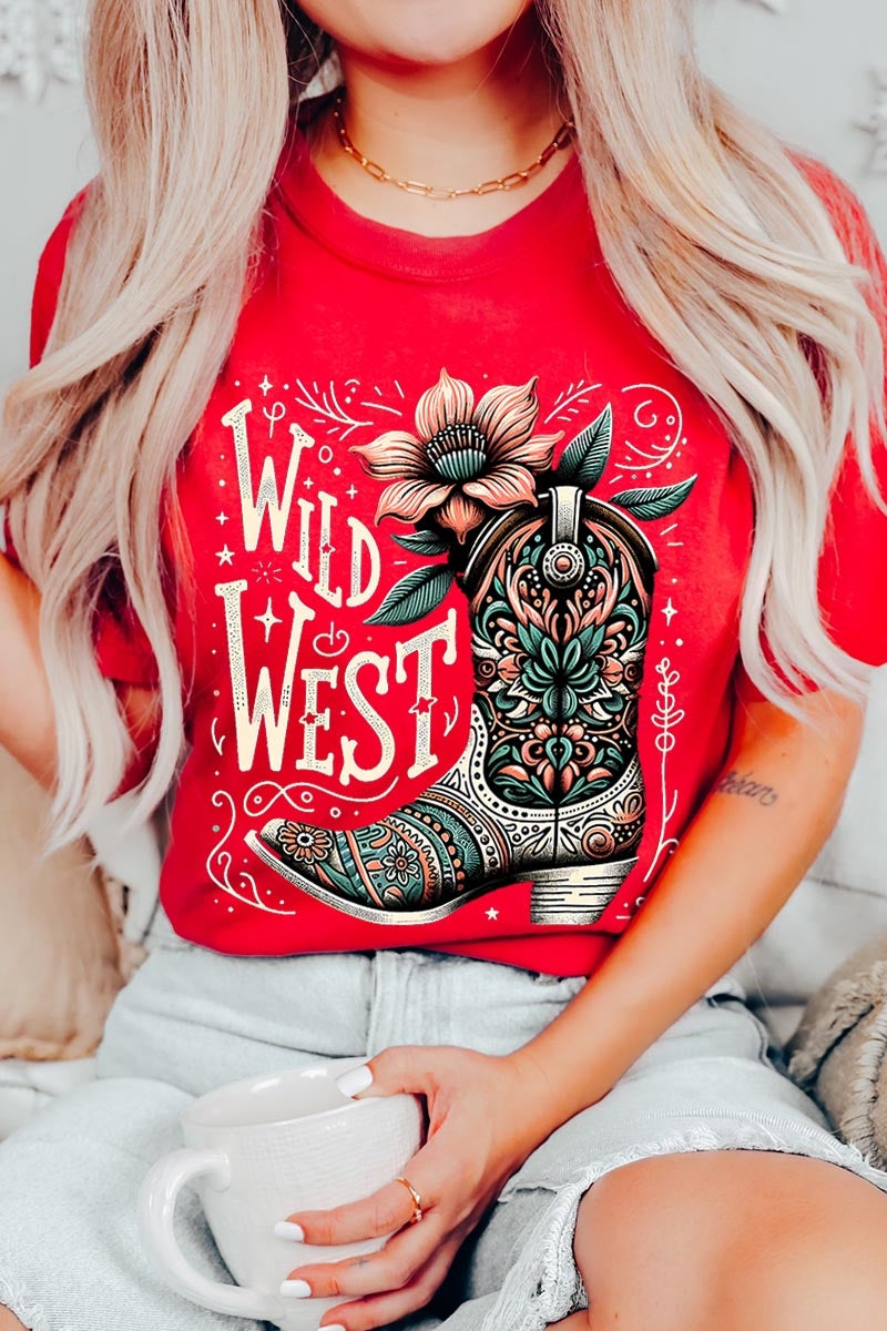 US3001-E3100 Wild West Cowgirl Boot Graphic Tee $12.5