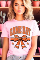US3001-E3064 Orange Game Day Football Bow Graphic Tee $12.5