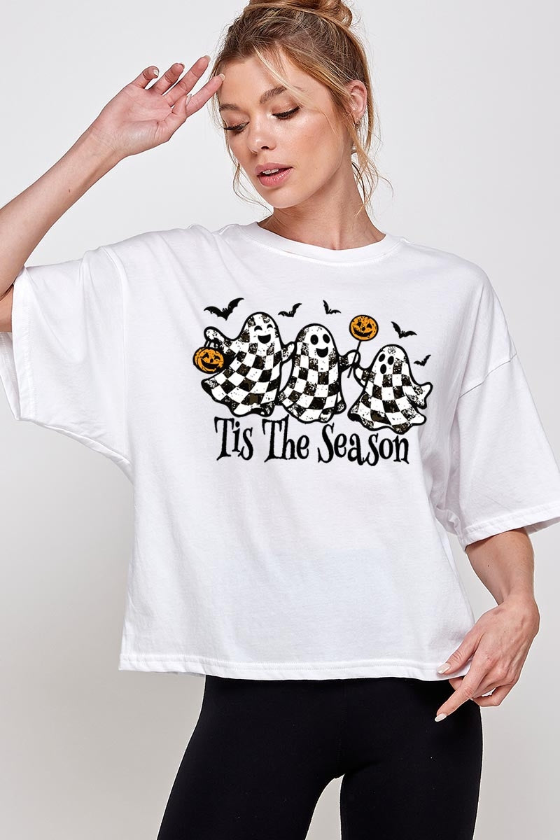 CTS-E3124 Retro Ghosts Graphic Relaxed Crop Top $11