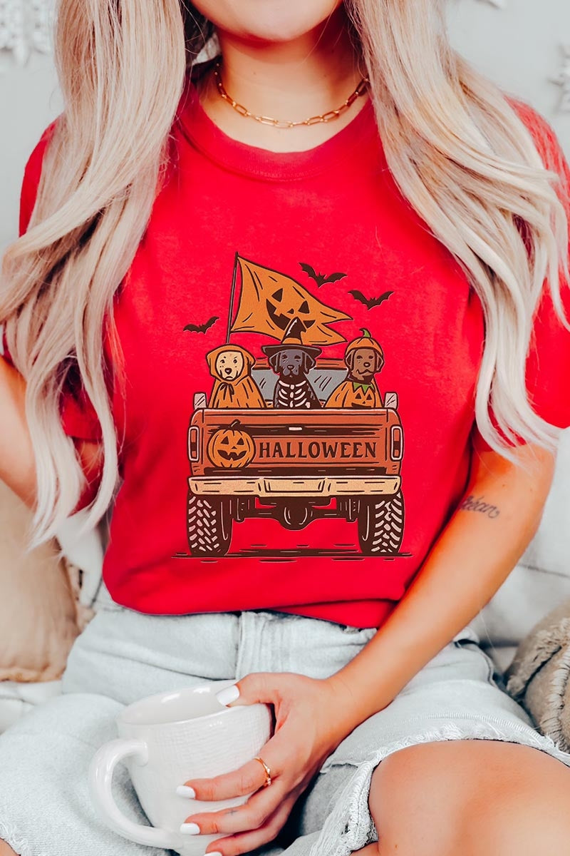 US3001-E3150 Halloween Truck Dogs Graphic Tee $12.5