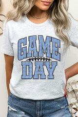US3001P-E3130 Blue Gingham Game Day Graphic Plus Tee $16