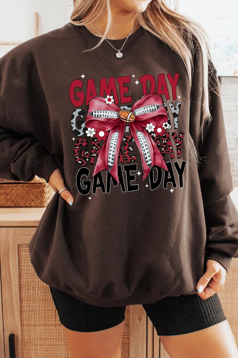 UL180-E3093 Red Silver Football Game Day Bow Sweatshirt $20