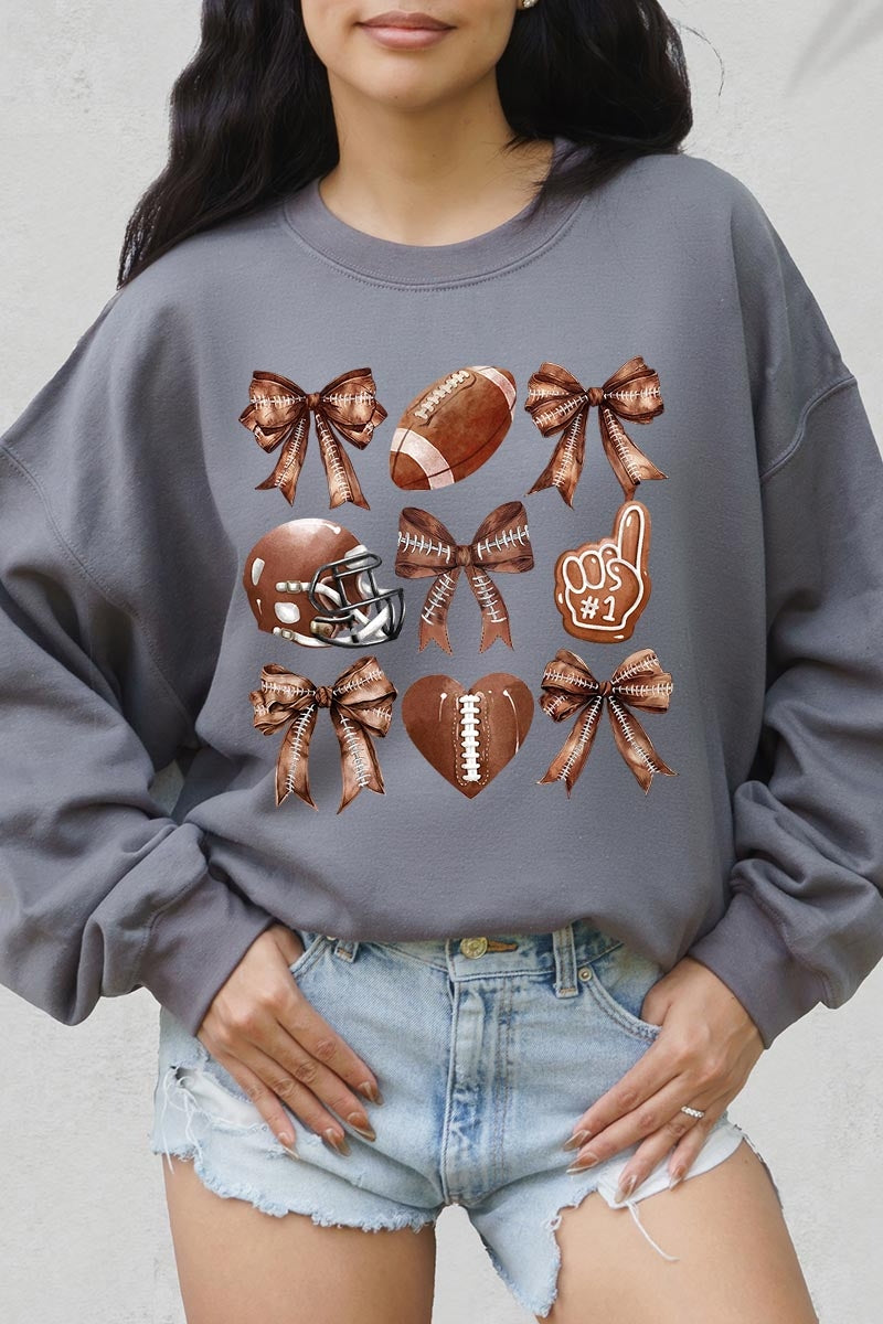 UL180-E3054 Cute Football and Bow Graphic Sweatshirt $20