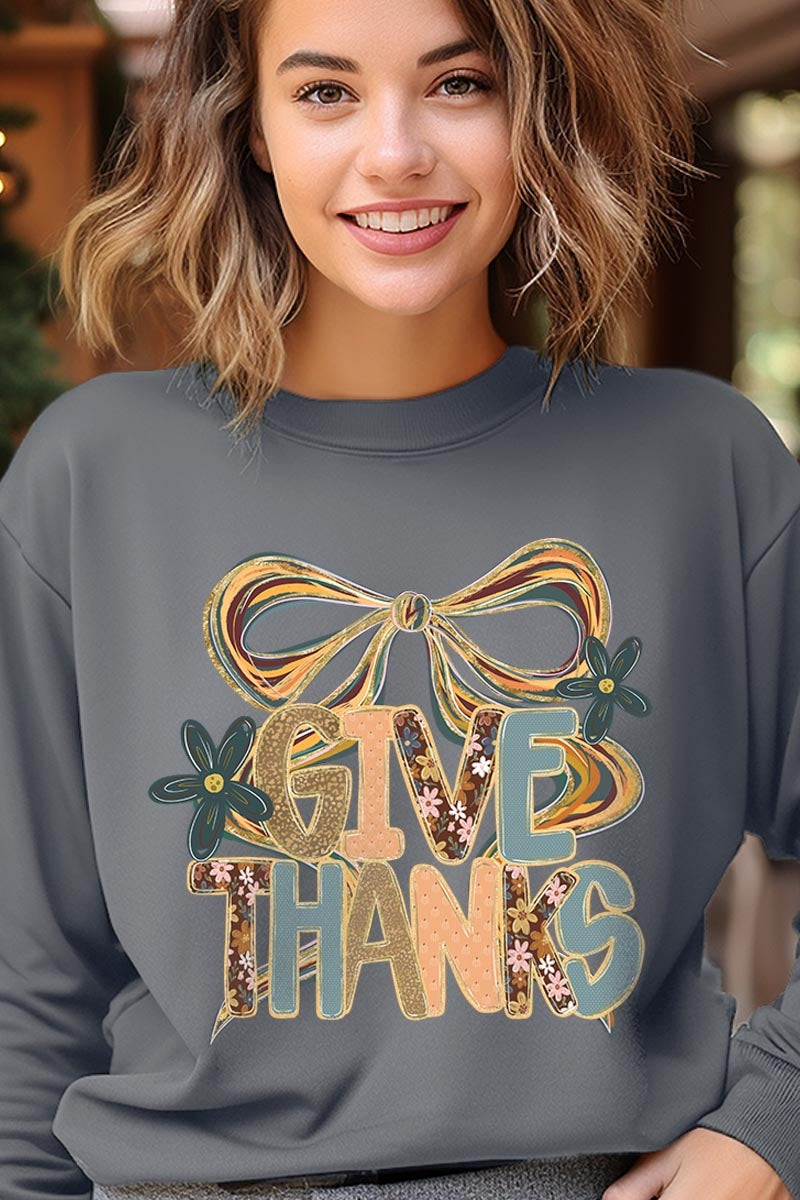 UL180-E3154 Give Thanks Bow Graphic Sweatshirt $20