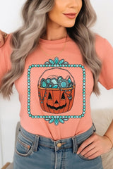 US3001-E3140 Halloween turquoise pumpkin Graphic Tee $12.5