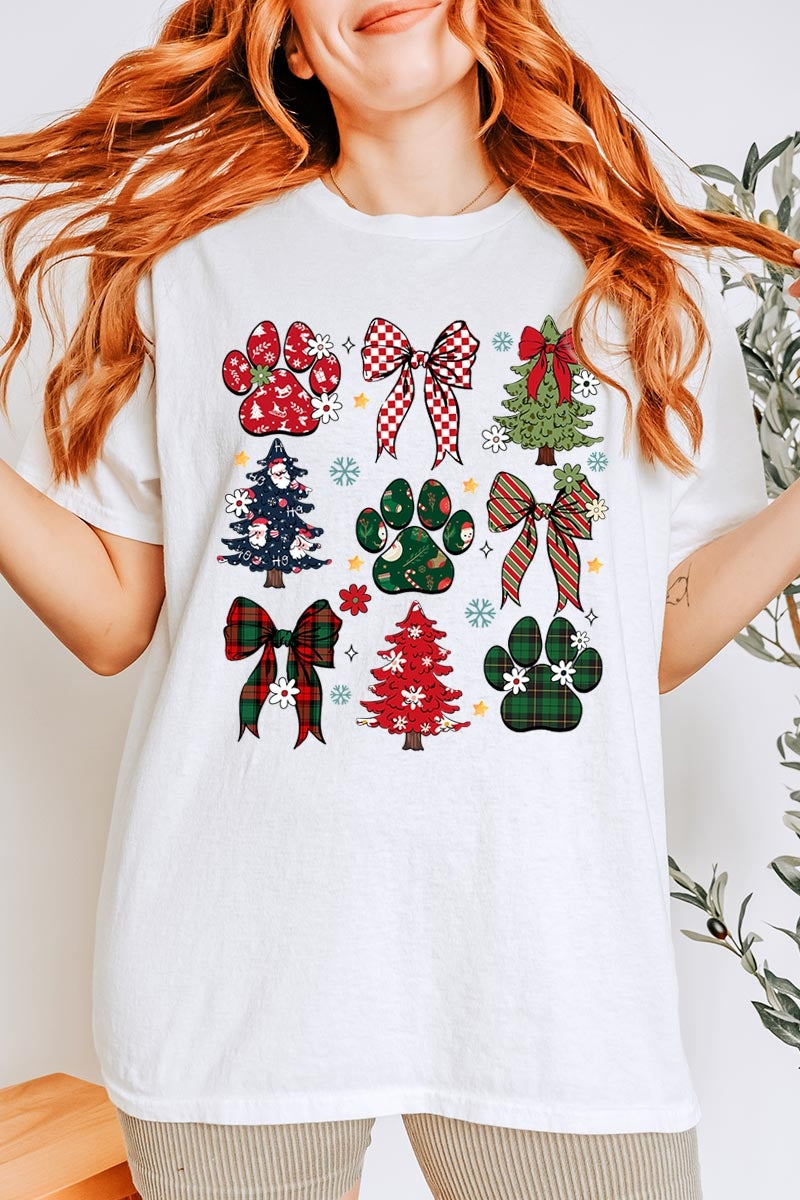5000P-E3195 Christmas Bow Paw Graphic Plus Heavy Cotton Tee $12.75