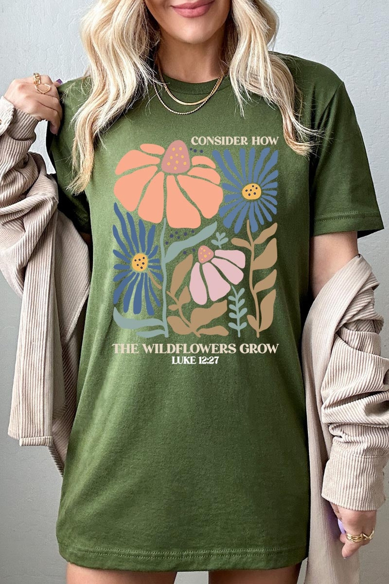 US3001-E3067 Consider the Wildflowers Graphic Tee $12.5