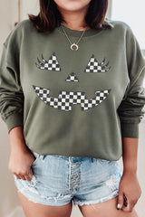 UL180-E3149 Checker Pumpkin Face Graphic Sweatshirt $20
