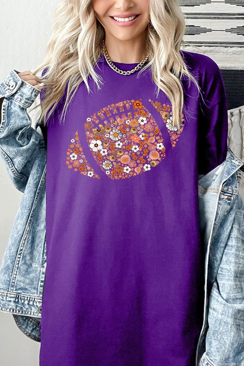 5000P-E3133 Floral Football Graphic Plus Heavy Cotton Tee $12.75