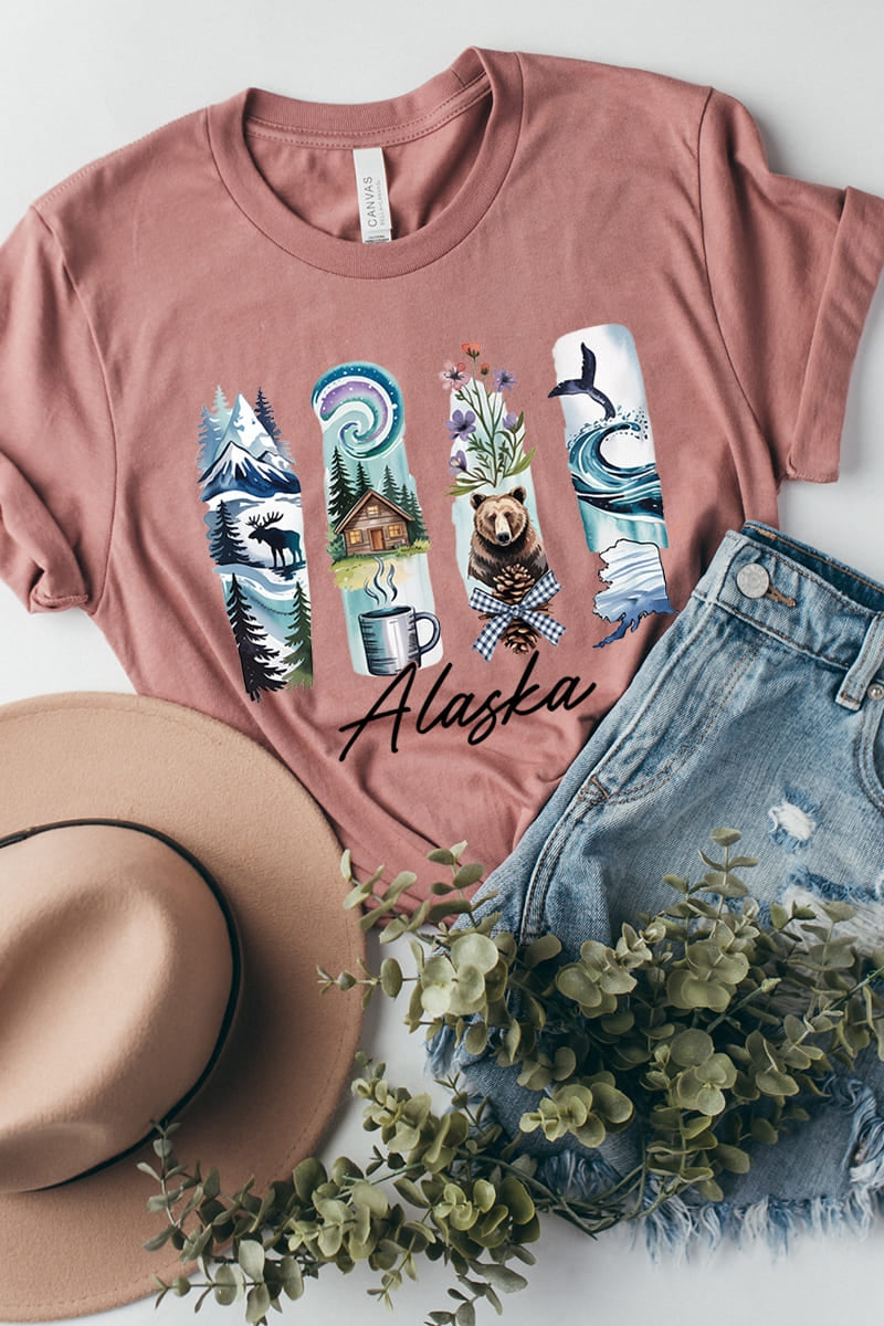 US3001P-E3061AK Alaska State Brushstroke Graphic Plus Tee $16