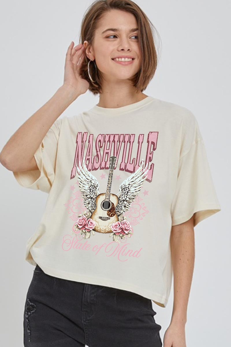 CTS-E3157 Nashville Rose Graphic Relaxed Crop Top $11