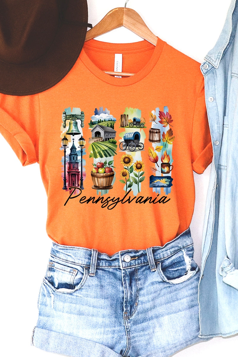 US3001-E3061PA Pennsylvania State Brushstroke Graphic Tee $12.5