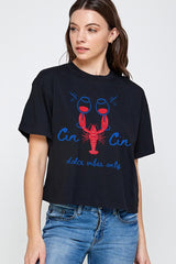 CTS-E3069 Cin Cin Lobster Graphic Relaxed Crop Top $11