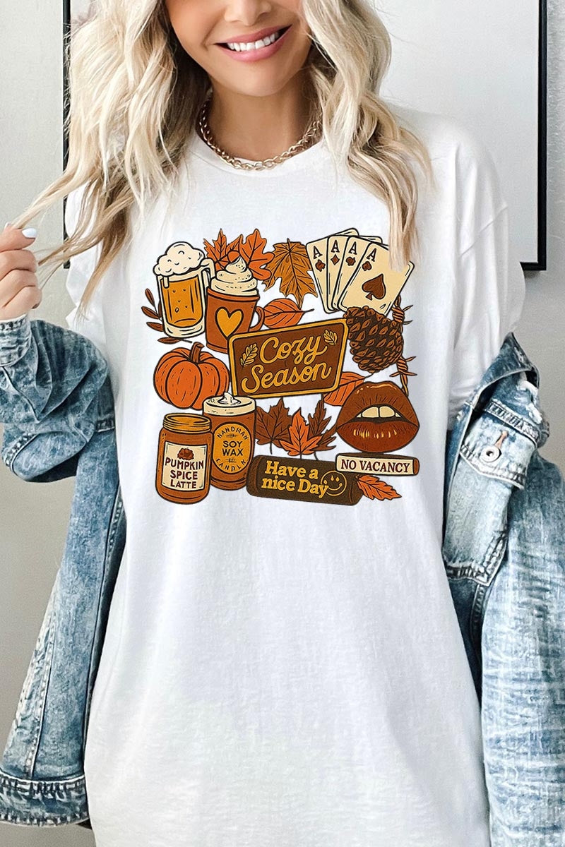 5000P-E3119 Retro Fall Collage Graphic Plus Heavy Cotton Tee $12.75