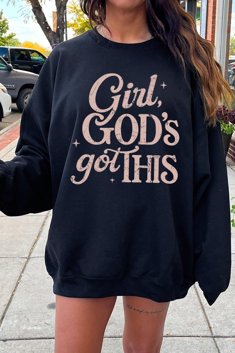 UL180-E3102 Girl, Godu2019s Got This Graphic Sweatshirt $20