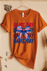 US3001-E3087 Red Blue Football Game Day Bow Graphic Tee $12.5