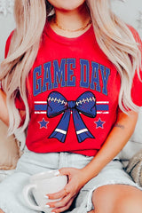 US3001P-E3065 Blue Game Day Football Bow Graphic Plus Tee $16