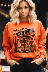 UL180P-E3108 Skellie Motel Halloween Graphic Plus Sweatshirt $25