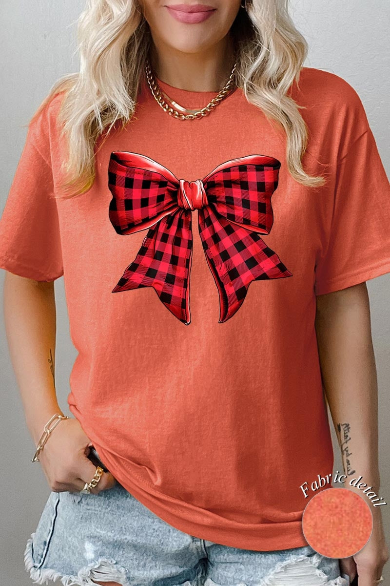 5000P-E3198 Red Buffalo Plaid Bow Graphic Plus Heavy Cotton Tee $12.75