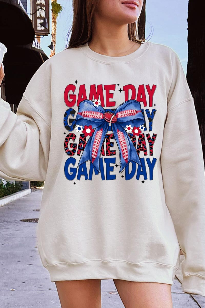 UL180P-E3087 Red Blue Football Game Day Bow Plus Sweatshirt $25