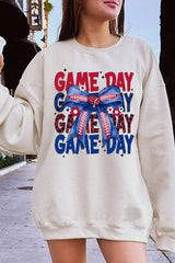 UL180P-E3087 Red Blue Football Game Day Bow Plus Sweatshirt $25