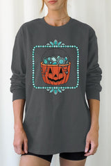 UL240-E3140 Halloween turquoise pumpkin Long Sleeve Tee $13.75